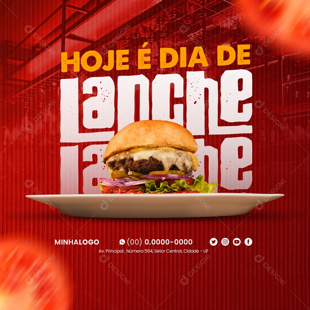 Hoje é Dia de Lanche Hamburgueria Social Media PSD Editável