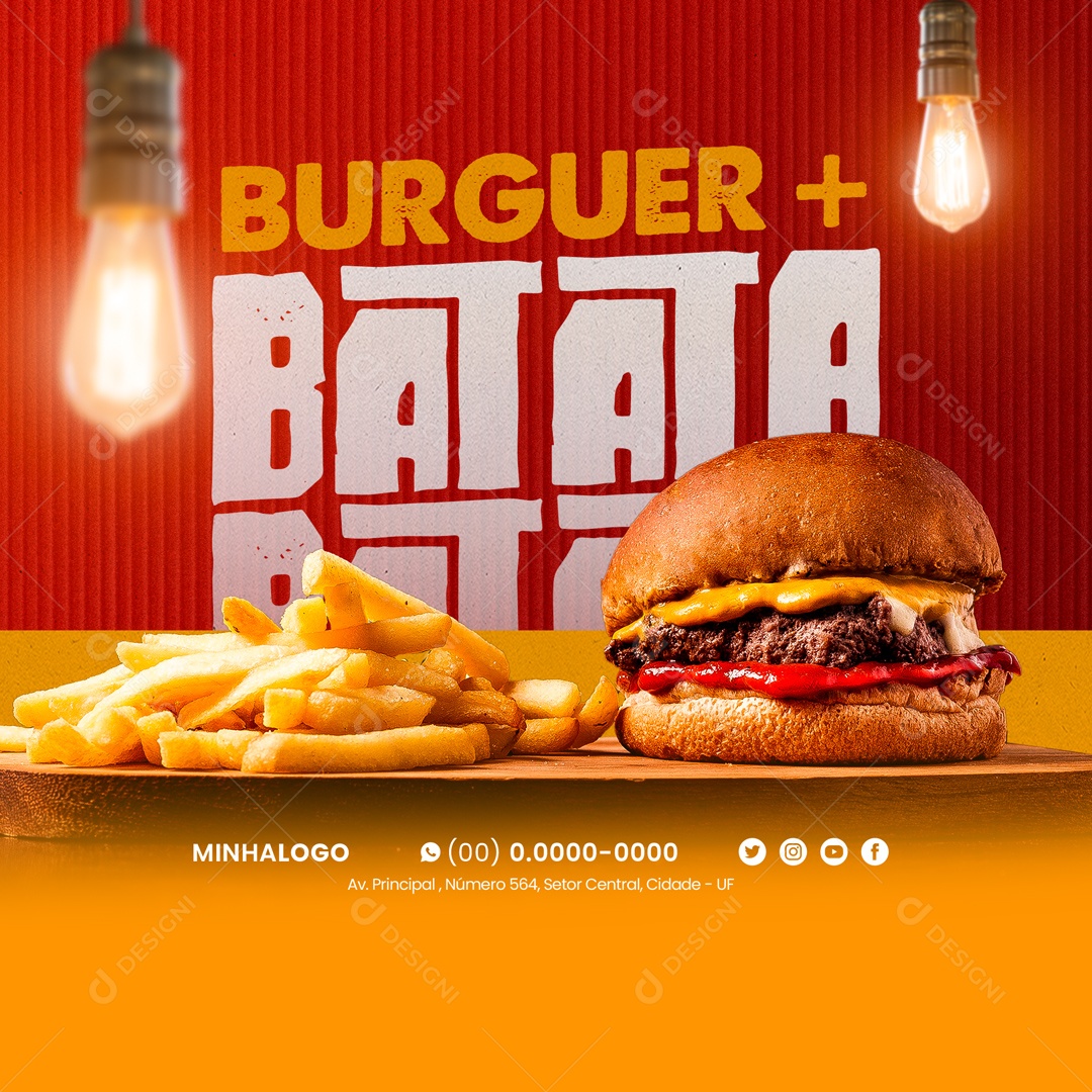 Burguer + Batata Frita Hamburgueria Social Media PSD Editável