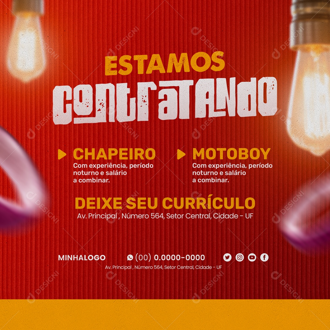 Estamos Contratando Chapeiro e Motoboy Hamburgueria Social Media PSD Editável