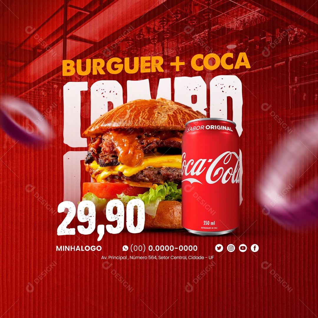 Buguer + Coca Cola Hamburgueria Social Media PSD Editável