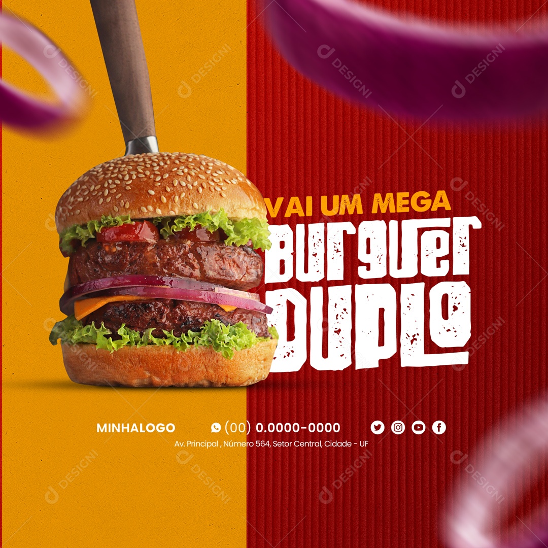 Vai um Mega Burguer Duplo Hamburgueria Social Media PSD Editável