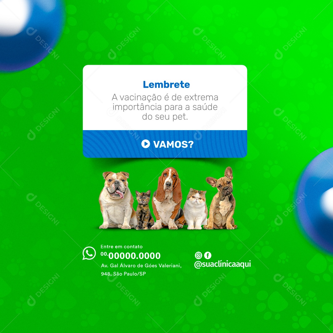 Lembrete Vacinação Pet Shop e Clínica Veterinária Social Media PSD Editável