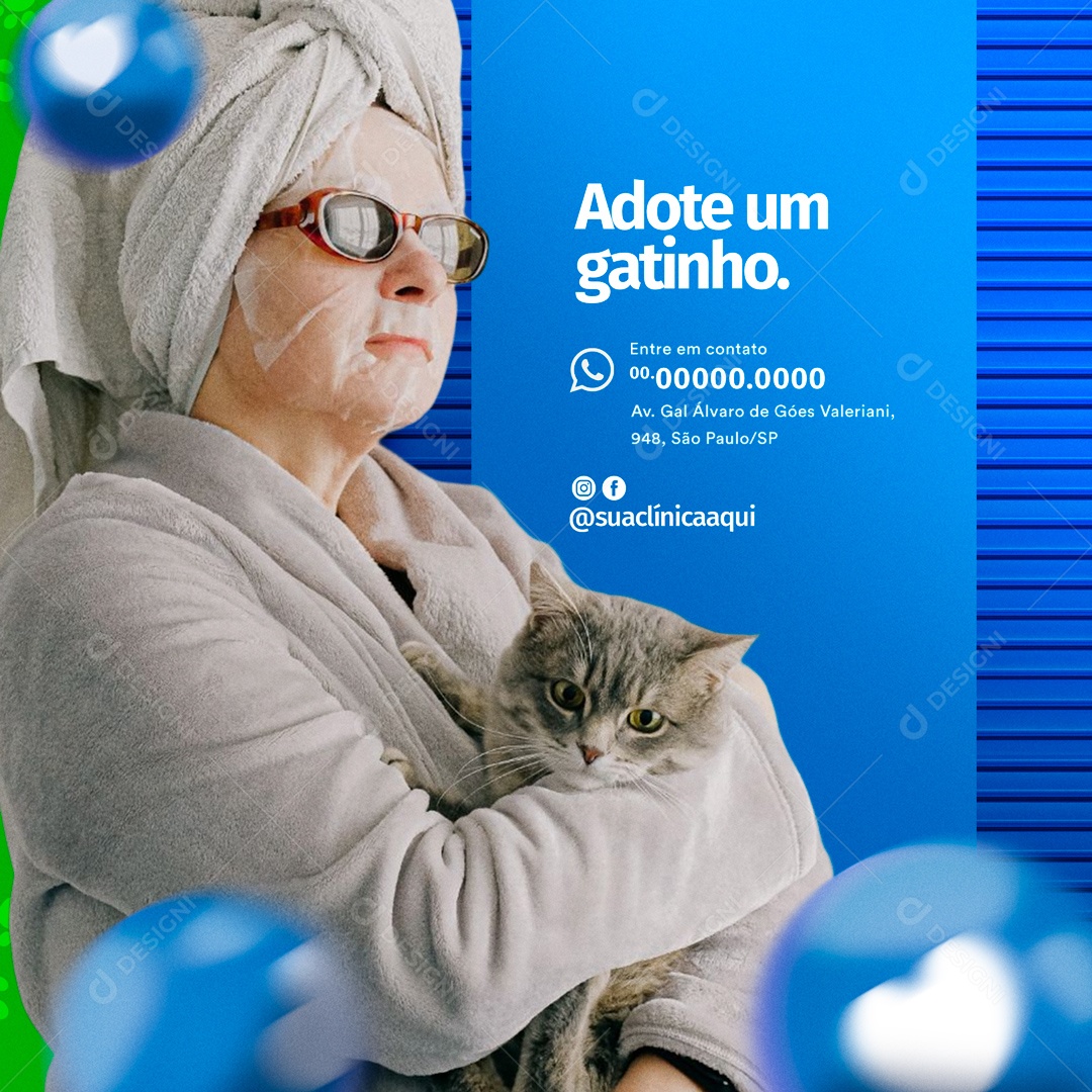 Adote Um Gatinho Pet Shop e Clínica Veterinária Social Media PSD Editável