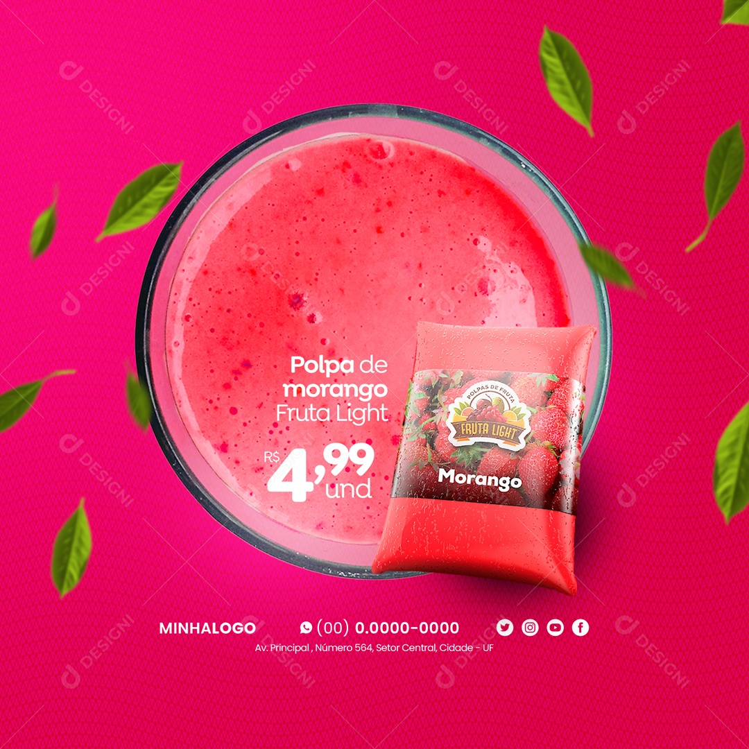 Polpa de Morango Fruta Light Social Media PSD Editável
