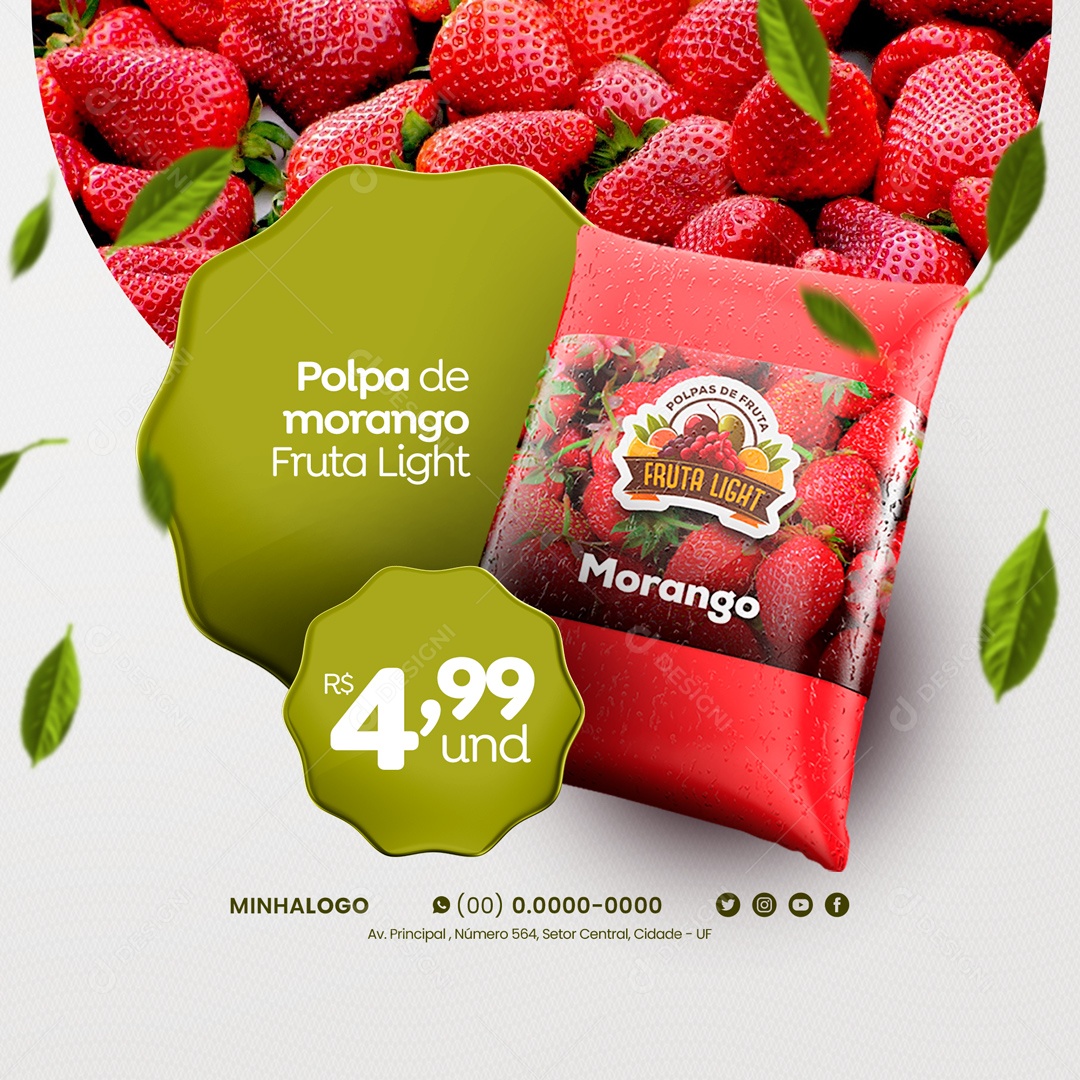 Polpa de Morango Fruta Light Social Media PSD Editável