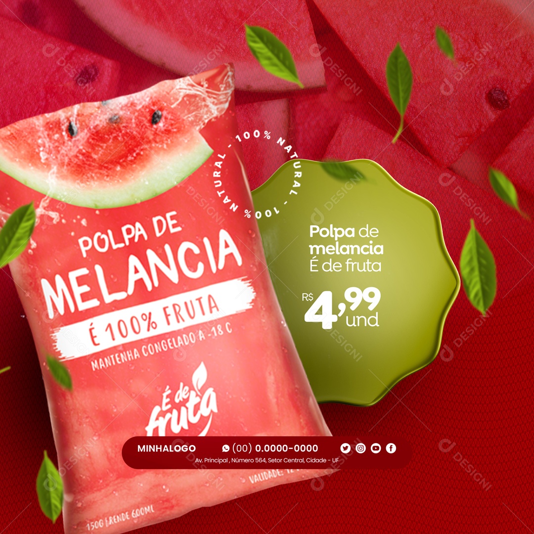 Polpa de Melancia Social Media PSD Editável