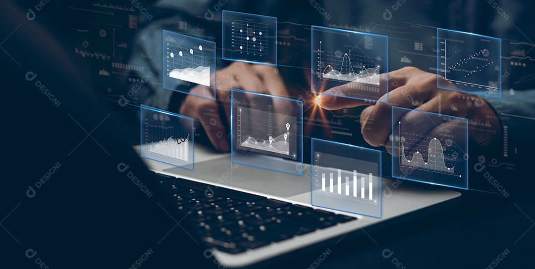 Painel de inteligência de negócios Tela virtual do gráfico do diagrama de big data.