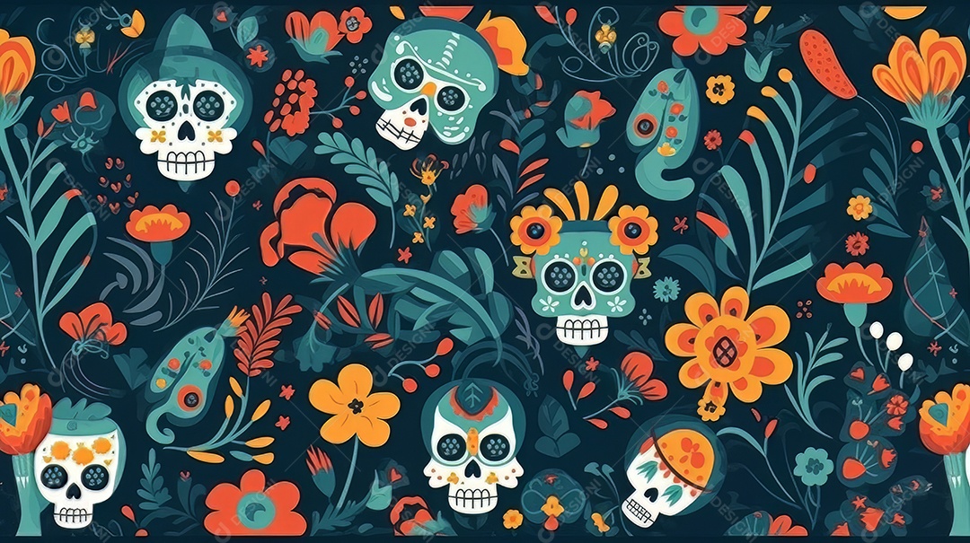 Vetor padrão dia de muertos em design plano Cinco de Mayo, momento decisivo do México.