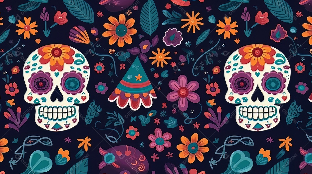 Vetor padrão dia de muertos em design plano Cinco de Mayo, momento decisivo do México.