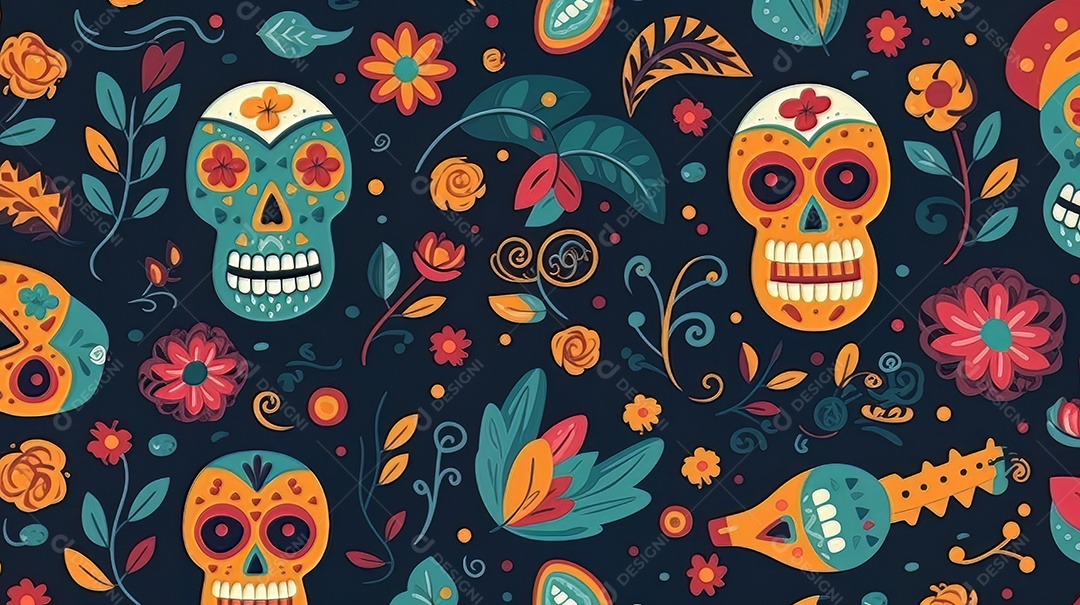 Vetor padrão dia de muertos em design plano Cinco de Mayo, momento decisivo do México.