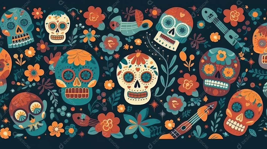 Vetor padrão dia de muertos em design plano Cinco de Mayo, momento decisivo do México.