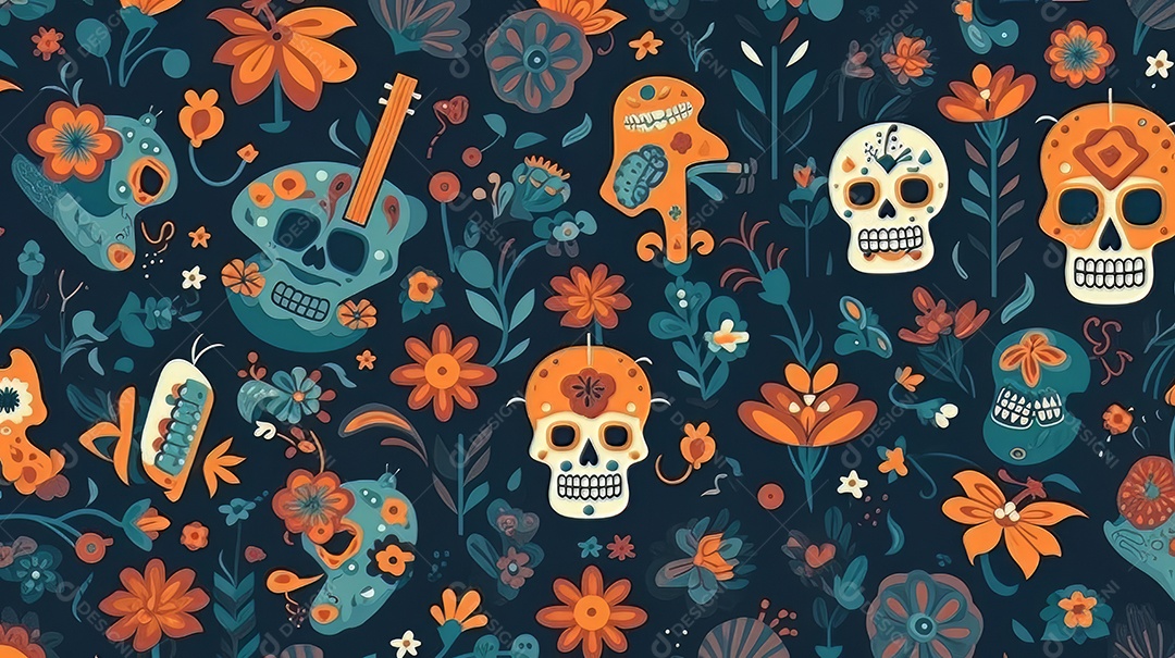 Vetor padrão dia de muertos em design plano Cinco de Mayo, momento decisivo do México.