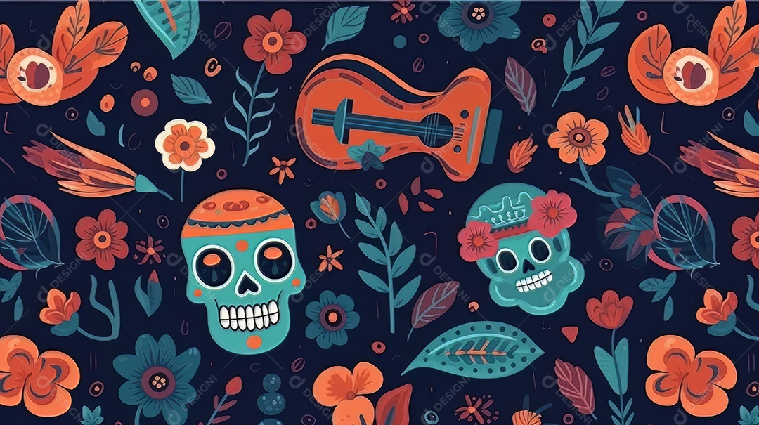 Vetor padrão dia de muertos em design plano Cinco de Mayo, momento decisivo do México.