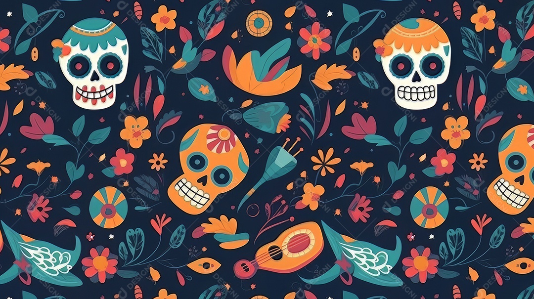 Vetor padrão dia de muertos em design plano Cinco de Mayo, momento decisivo do México.