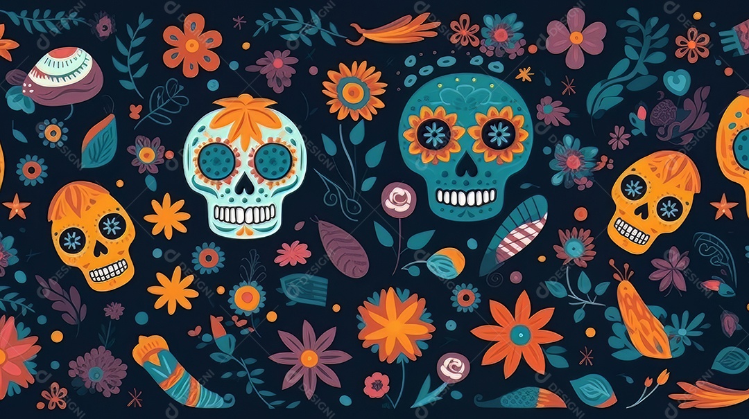 Vetor padrão dia de muertos em design plano Cinco de Mayo, momento decisivo do México.