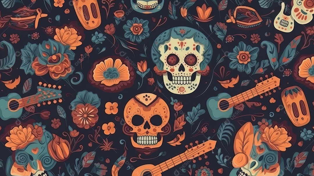 Vetor padrão dia de muertos em design plano Cinco de Mayo, momento decisivo do México.