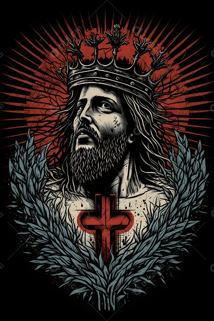 Coração De Jesus Rodeado Por Uma Cruz