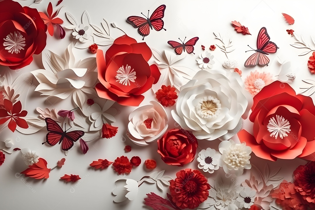 Flores Vermelhas E Brancas Decoração Do Dia Das Mães Em Fundo Branco