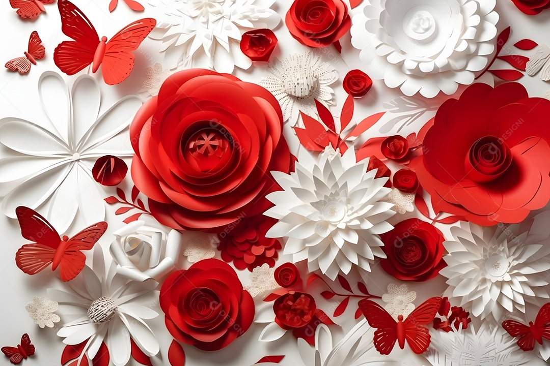 Flores Vermelhas E Brancas Decoração Do Dia Das Mães Em Fundo Branco