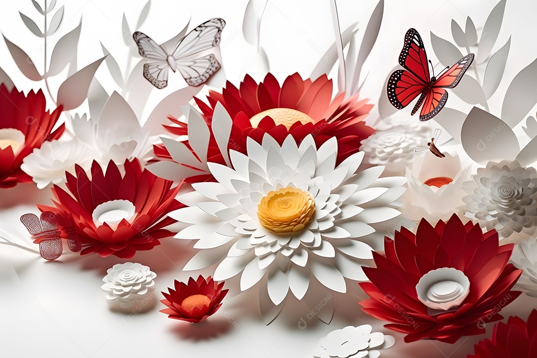 Flores Vermelhas E Brancas Decoração Do Dia Das Mães Em Fundo Branco