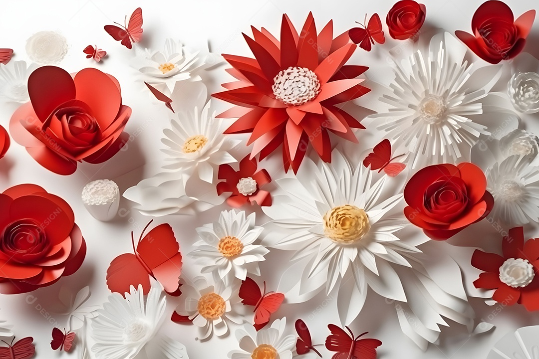 Flores Vermelhas E Brancas Decoração Do Dia Das Mães Em Fundo Branco