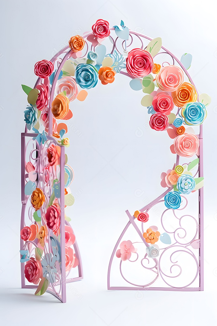 Portão Com Flores Enroladas Em Fundo Branco