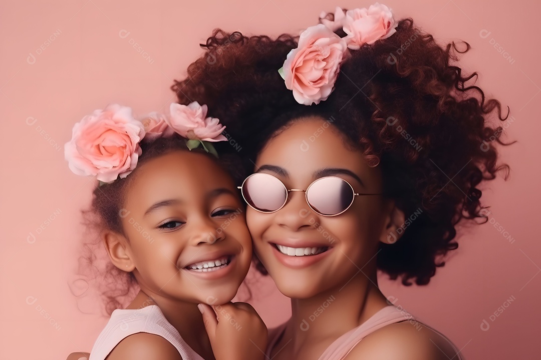 Criança Doce E Adorável Com Sua Mãe Em Fundo Rosa