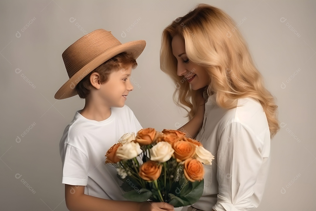 Feliz Dia Das Mães Filho Dar Flores