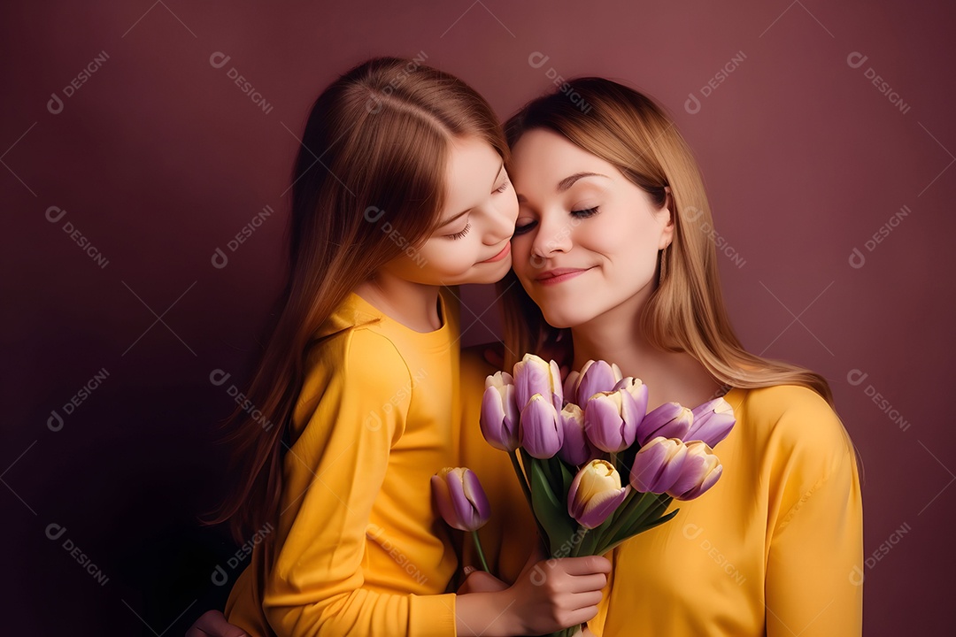 Mãe Beija Filha Enquanto Ela Recebe Flores Dela