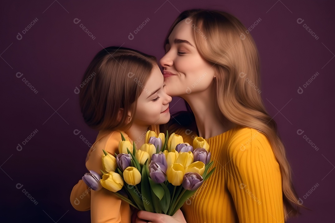 Mãe Beija Filha Enquanto Ela Recebe Flores Dela