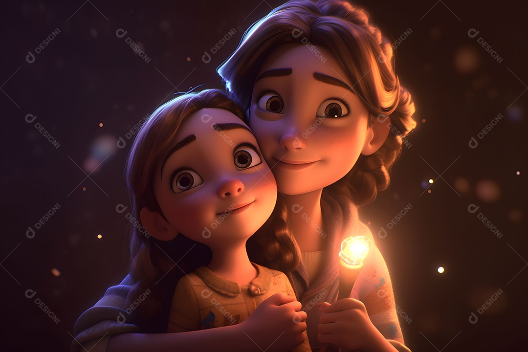 Mãe e Filha Se Abraçando Fofo e Adorável