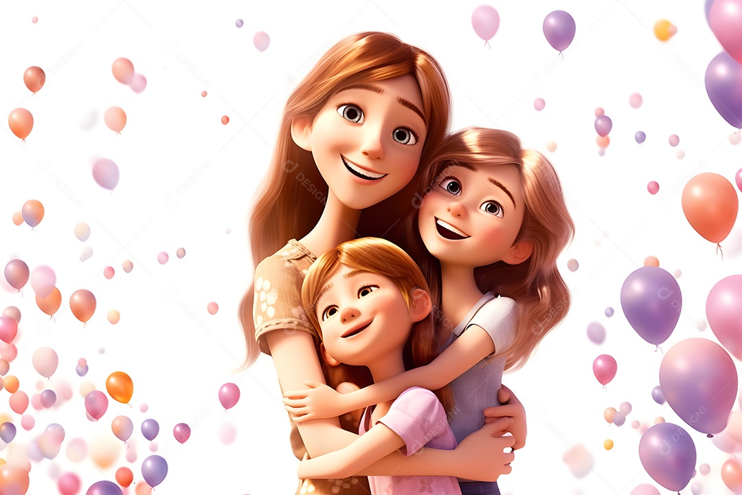 Mãe e Filhas Se Abraçando Fofo e Adorável