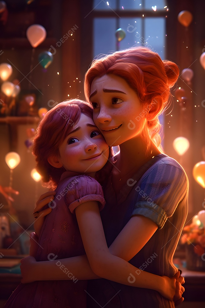 Mãe e Filha Se Abraçando Fofo e Adorável