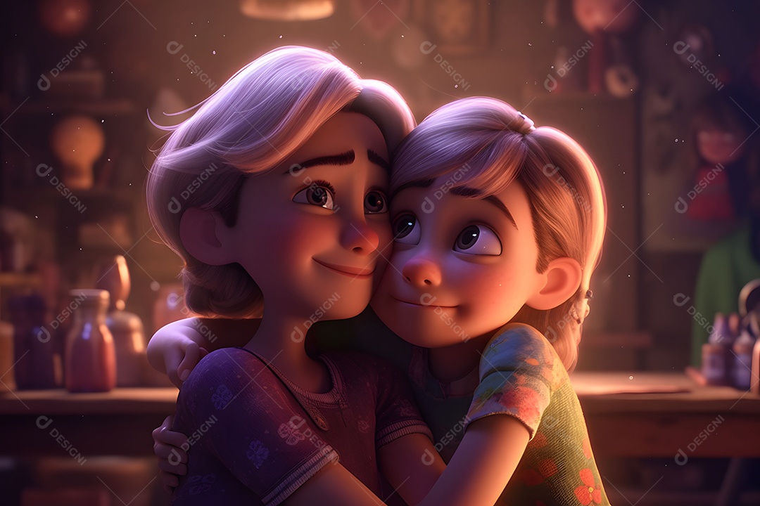 Mãe e Filha Se Abraçando Fofo e Adorável