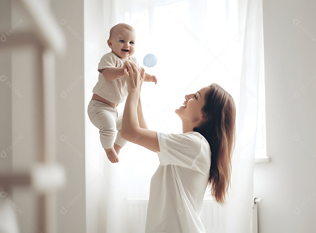 Mãe Brincando Com Bebê Menino Família Feliz