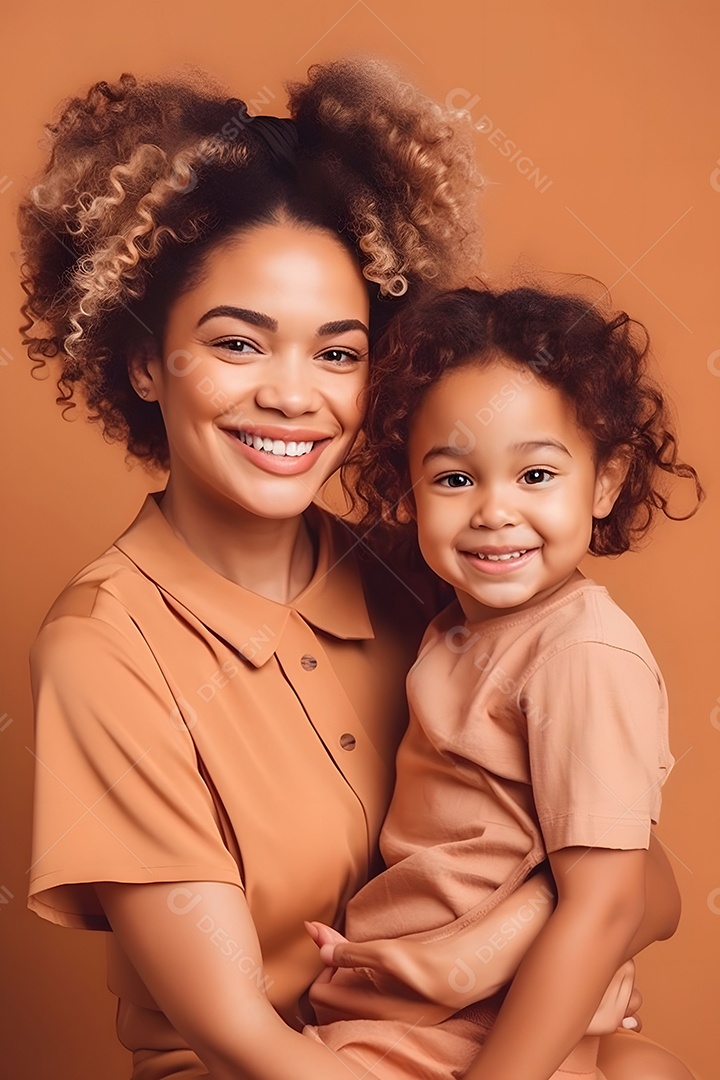 Mãe E Filha Em Fundo Marrom Imagem Inteligência Artificial