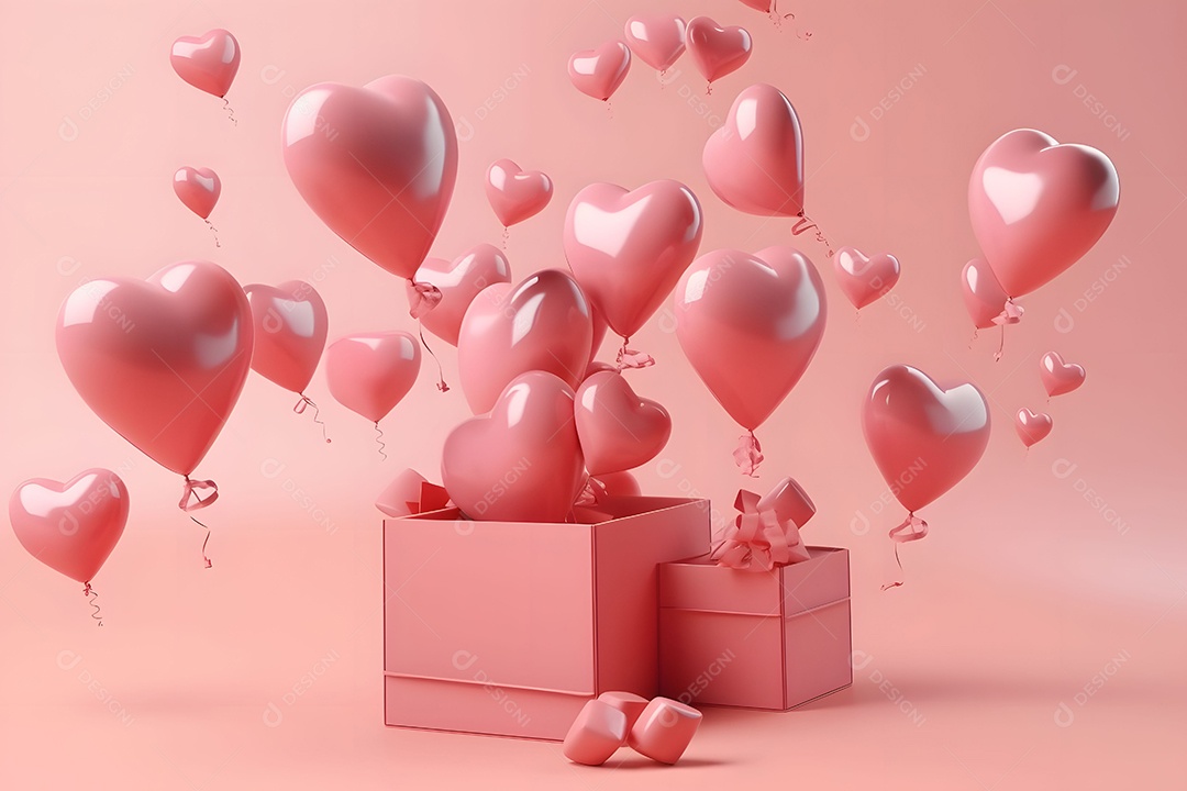Caixas De Presentes E Balões Em Forma De Coração Do Dia Das Mães