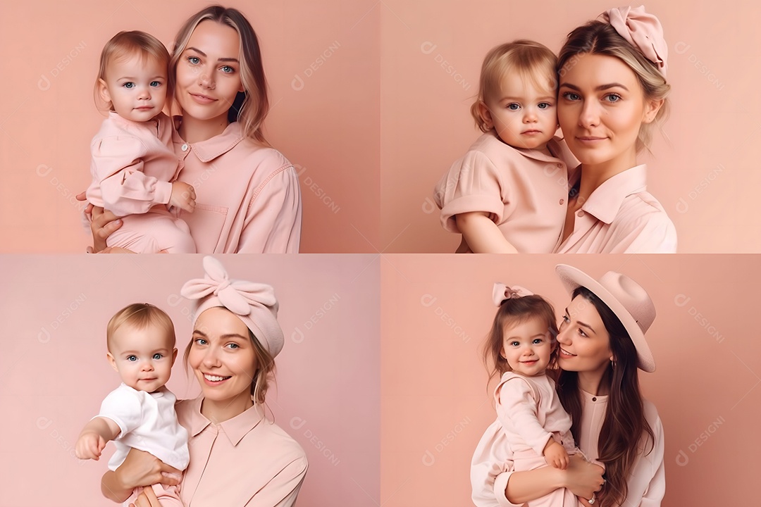 Mãe Com Roupas Fofas E Sua Filha Em Fundo Rosa