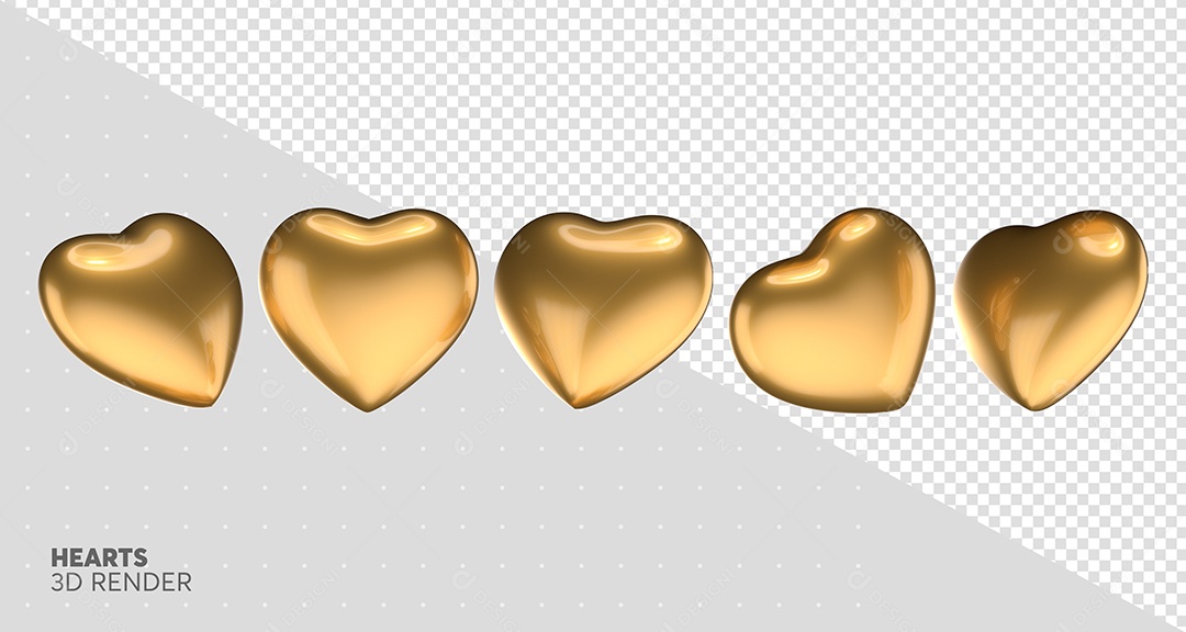 Elemento 3D Para Composição Corações Dourado PSD