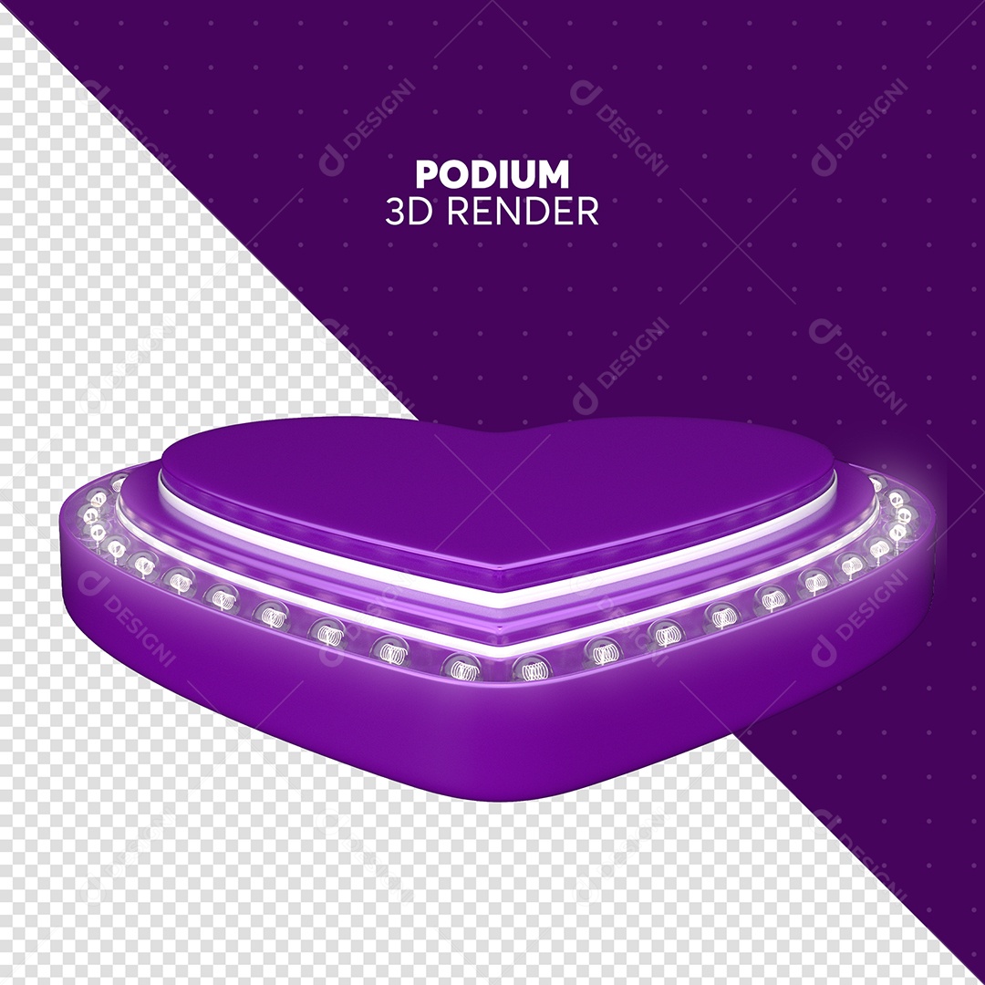 Elemento 3D Para Composição Podium Roxo em Formato de Coração PSD