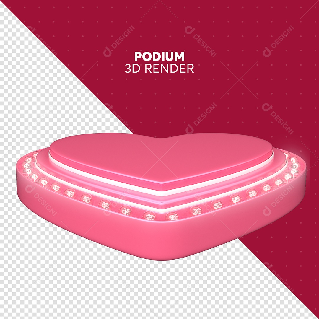Elemento 3D Para Composição Podium Rosa em Formato de Coração PSD