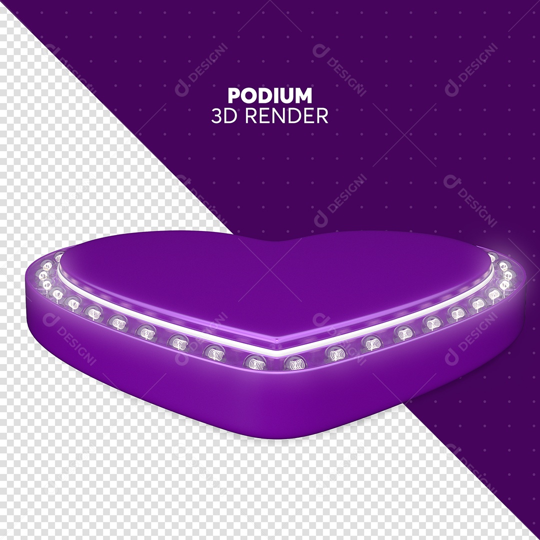 Elemento 3D Para Composição Podium Roxo em Formato de Coração PSD
