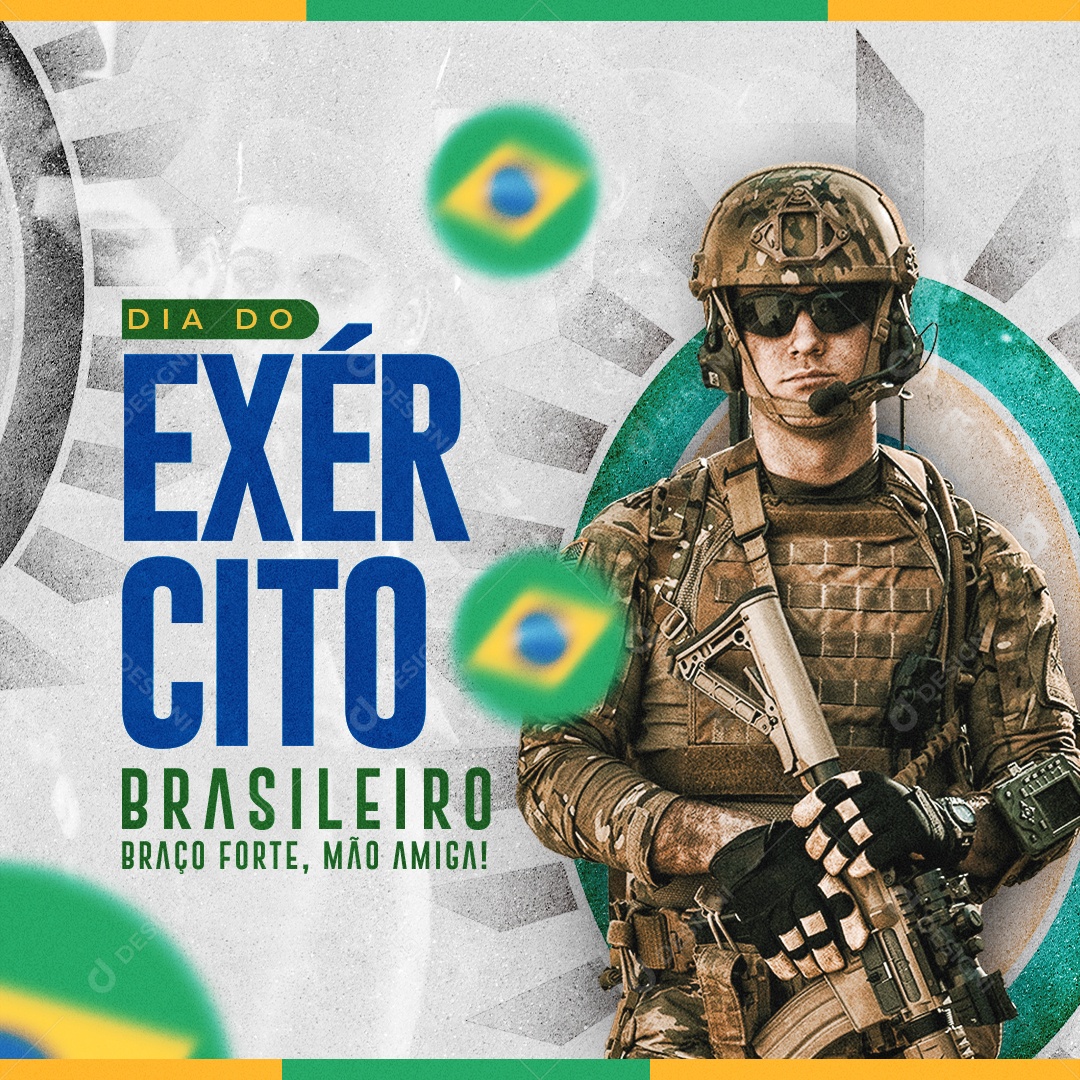 Dia do Exército Braço Forte, Mão Amiga Social Media PSD Editável
