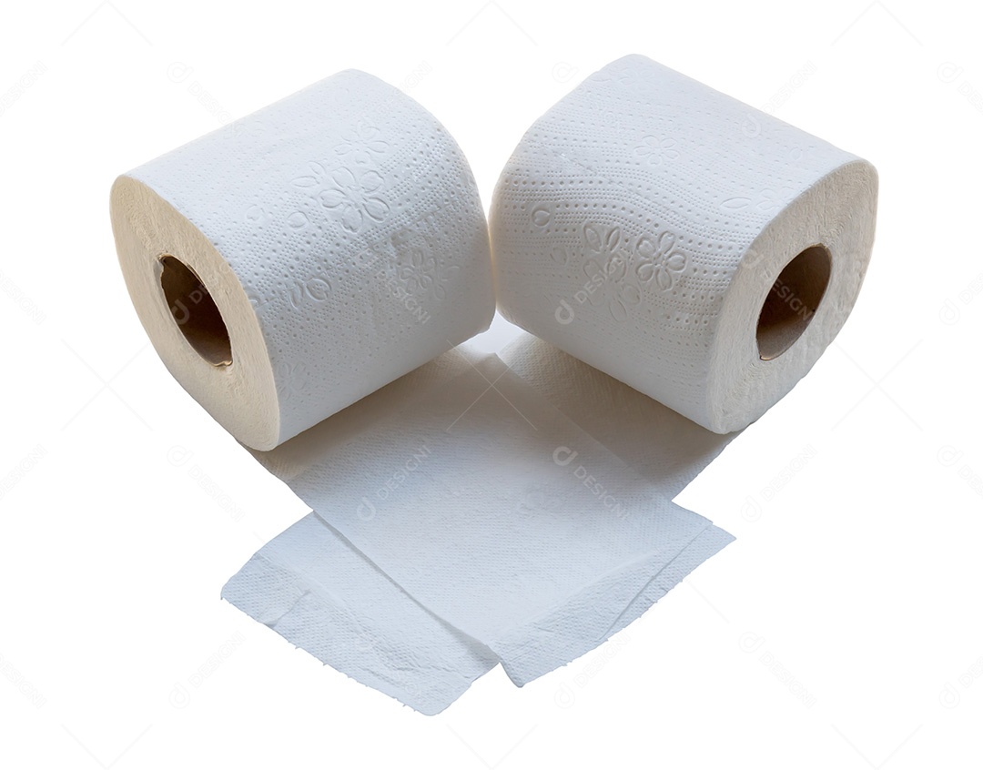 Dois rolos de papel de seda branco ou guardanapo são isolados em fundo branco com traçado de recorte.