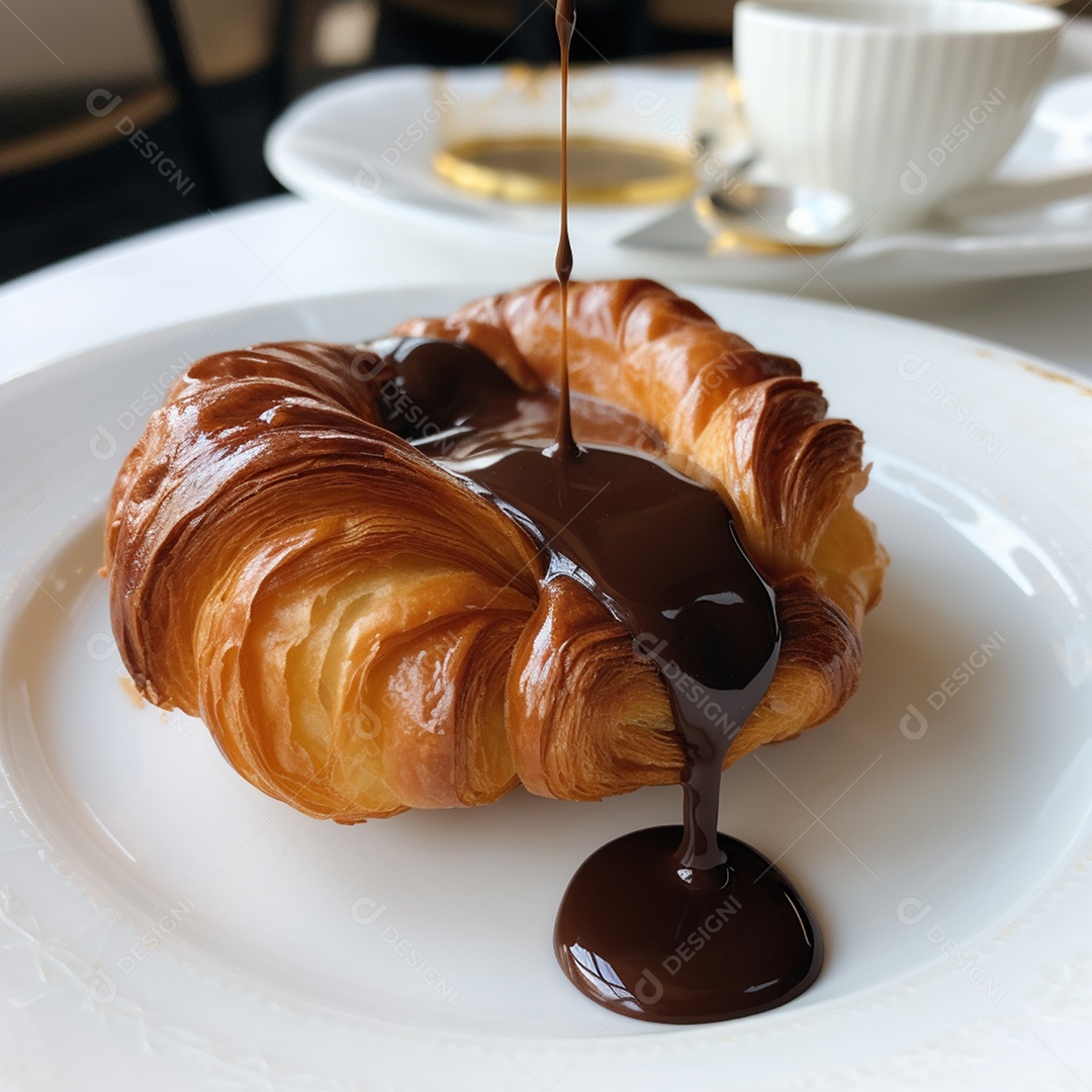 Pão saboroso com calda sobre um prato