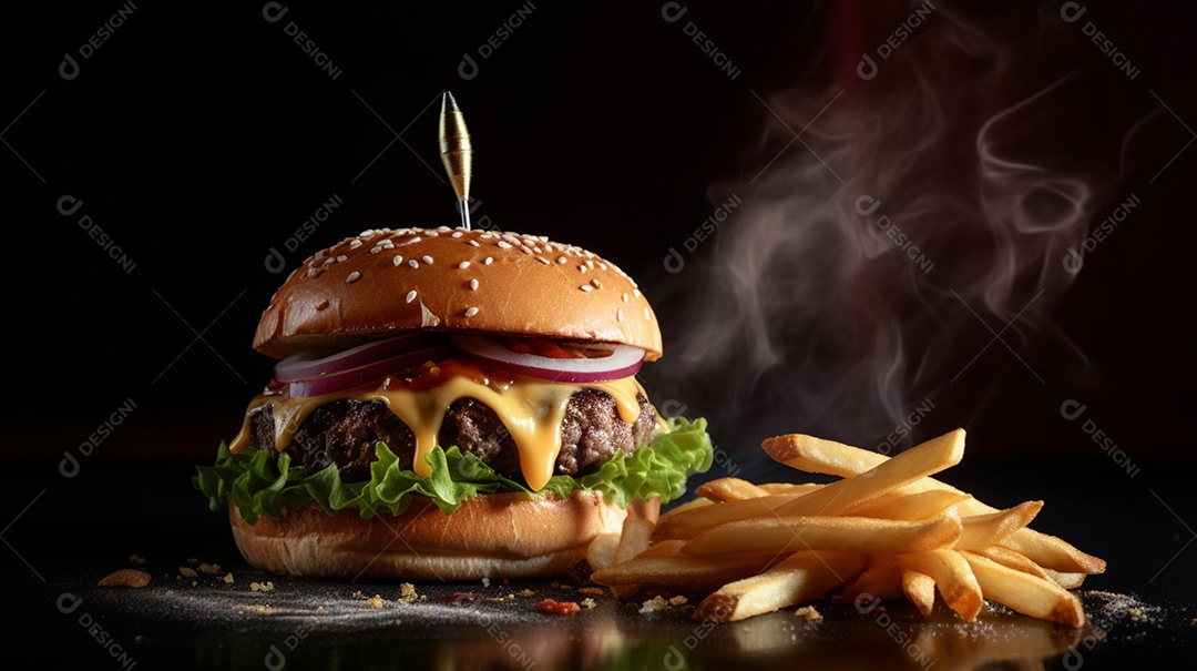Saboroso hambúrguer na mesa de madeira