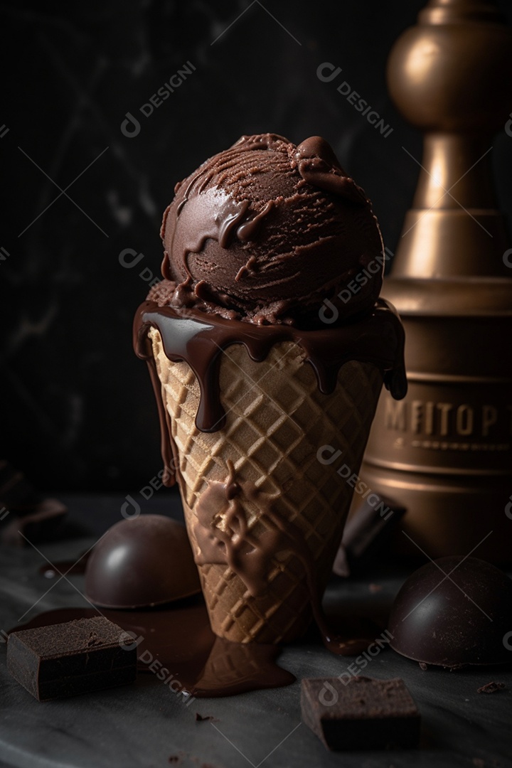 Sorvete de casquinha sobre fundo isolado