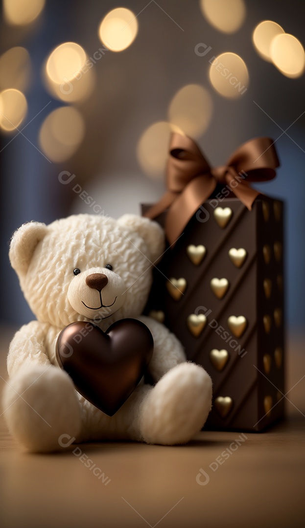 Ursinho de pelúcia com caixa de chocolates