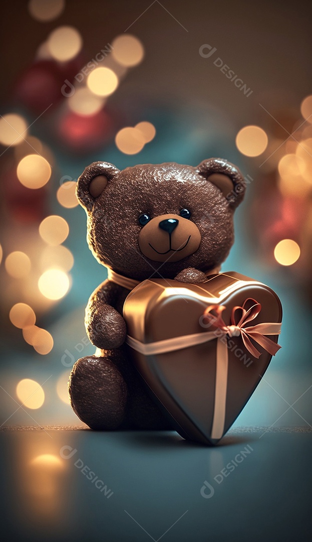 Ursinho de pelúcia com caixa de chocolates