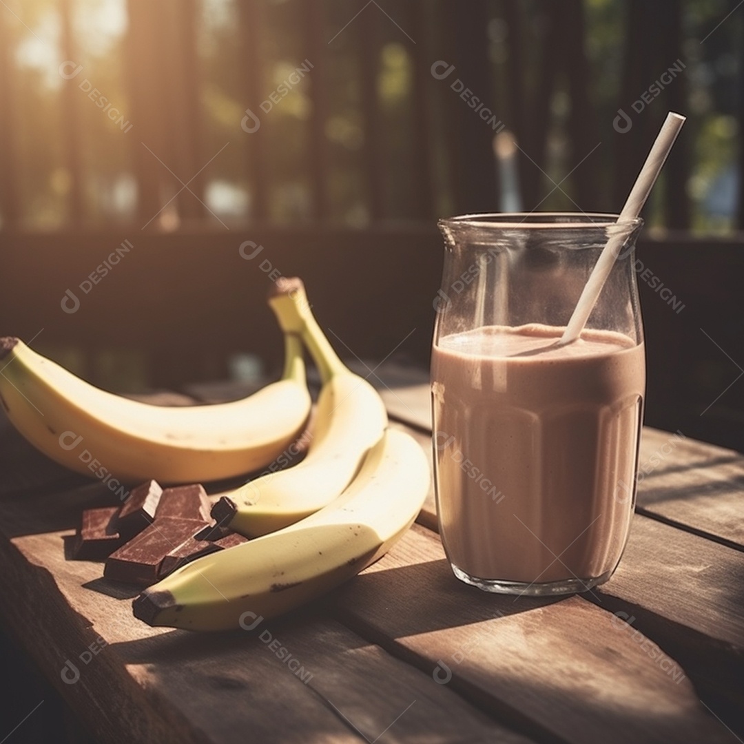 Batida de frutas sobre uma mesa de madeira